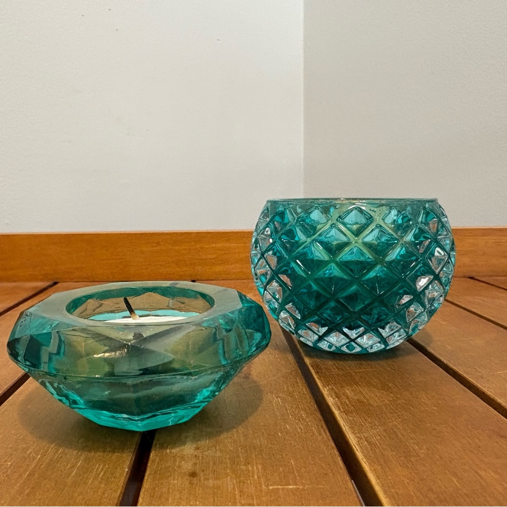 Teal Glass Candle Holders